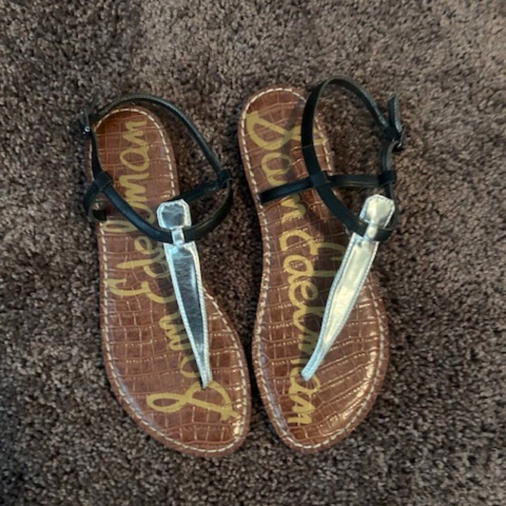 Sam Edleman Gigi Silver/Black Thong Sandals, size 8